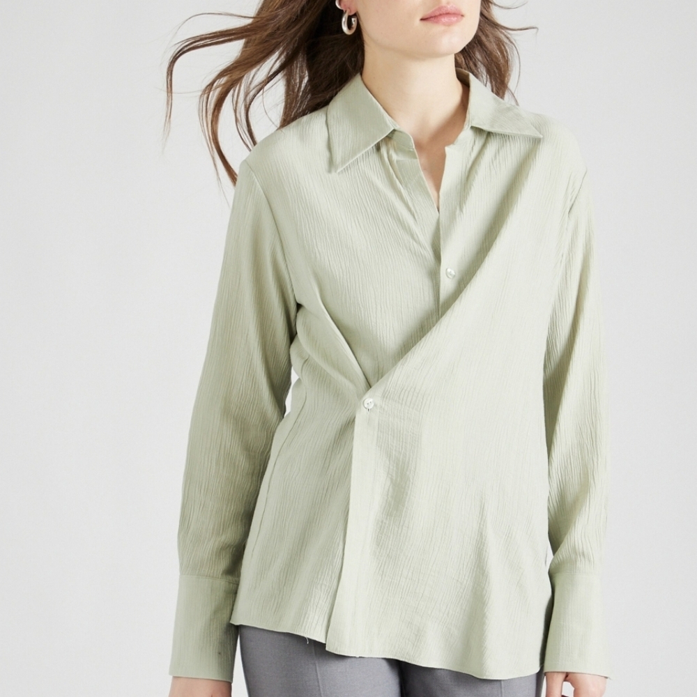 Topshop Blouse in Pastel Green Textured Conceptual Wrap Size 8